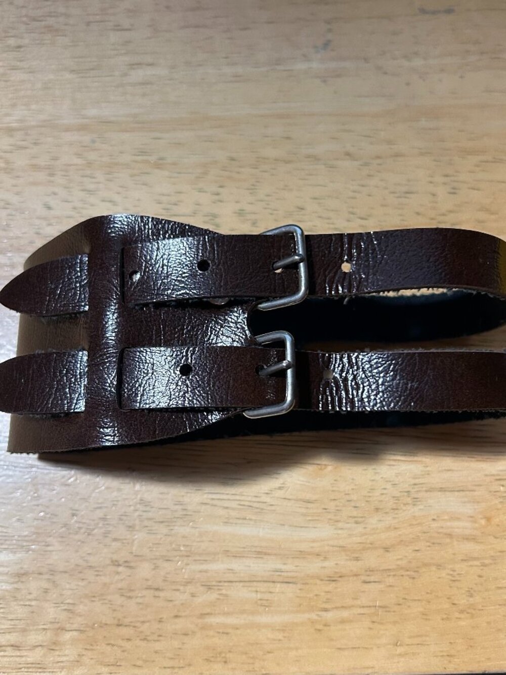 Mens Vintage Unbranded Dark Brown Leather Double Buckle Leather Cuff Bracelet